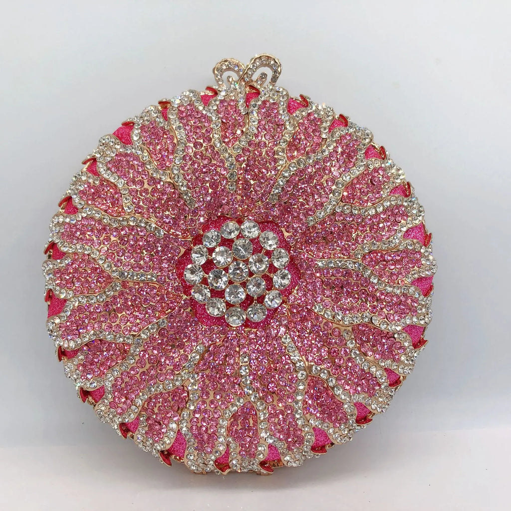 Wedding Bridal Party Purse White/Brown Diamond Minaudiere Luxury Rhinestone