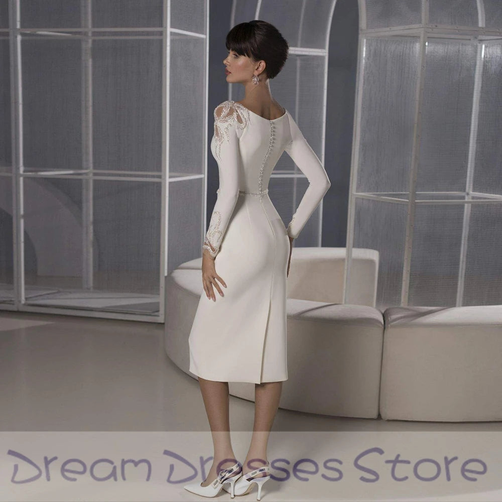Tea Length Jersey Sheath Wedding Dress