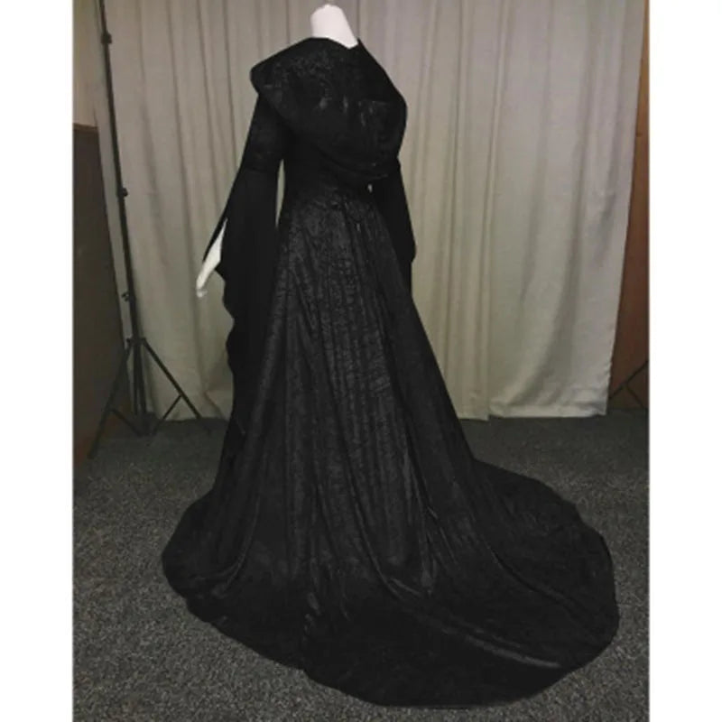 Women's medieval retro style wedding dress 8-color hooded waist dress cosplay
