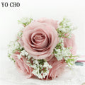 Bridal Bridesmaids Bouquets with Bowknot Ivory Roses Silk Flowers Bouquet for Valentine's Day Marriage Wedding Bride Photography