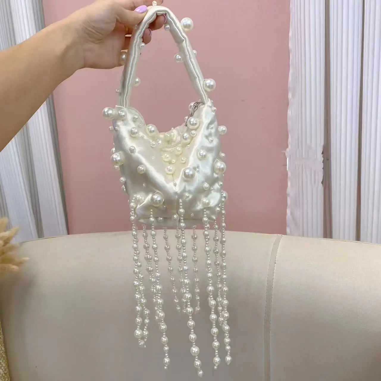 Pearl Beading Tassel Clutch Purse Wedding Party Exquisite Banquet Bag Beads Beaded Women Handbag Luxury Fashion Evening Bag