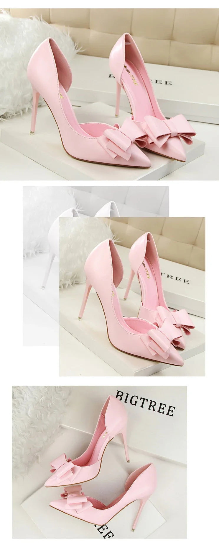 Spring Party Elegant Pink Butterfly-Knot High Heels Women Fashion Wedding Dress Pumps Side Hollowed Stiletto Shoes