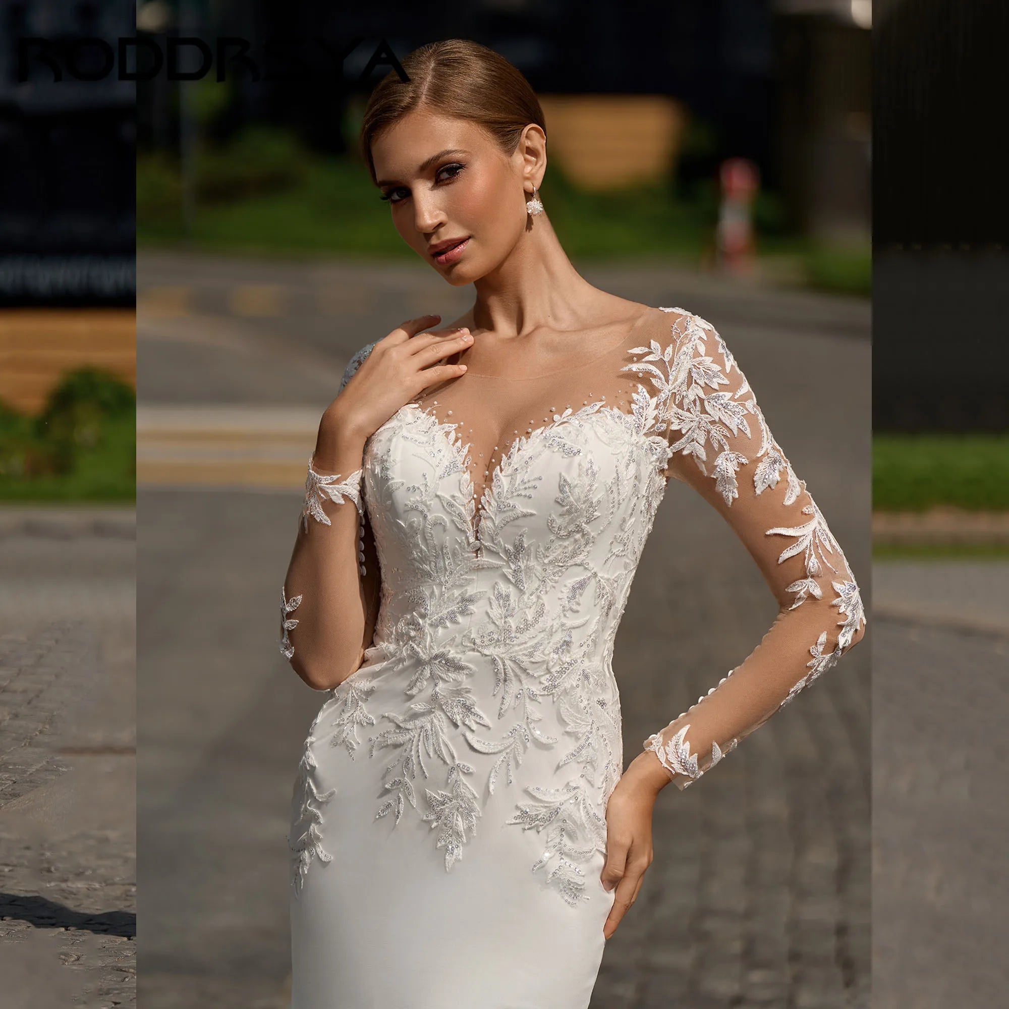 RODDRSYA Mermaid Classic Bride Dress Long sleeves Chiffon Appliques Wedding Gowns Elegant Back Button robe de mariée Customized