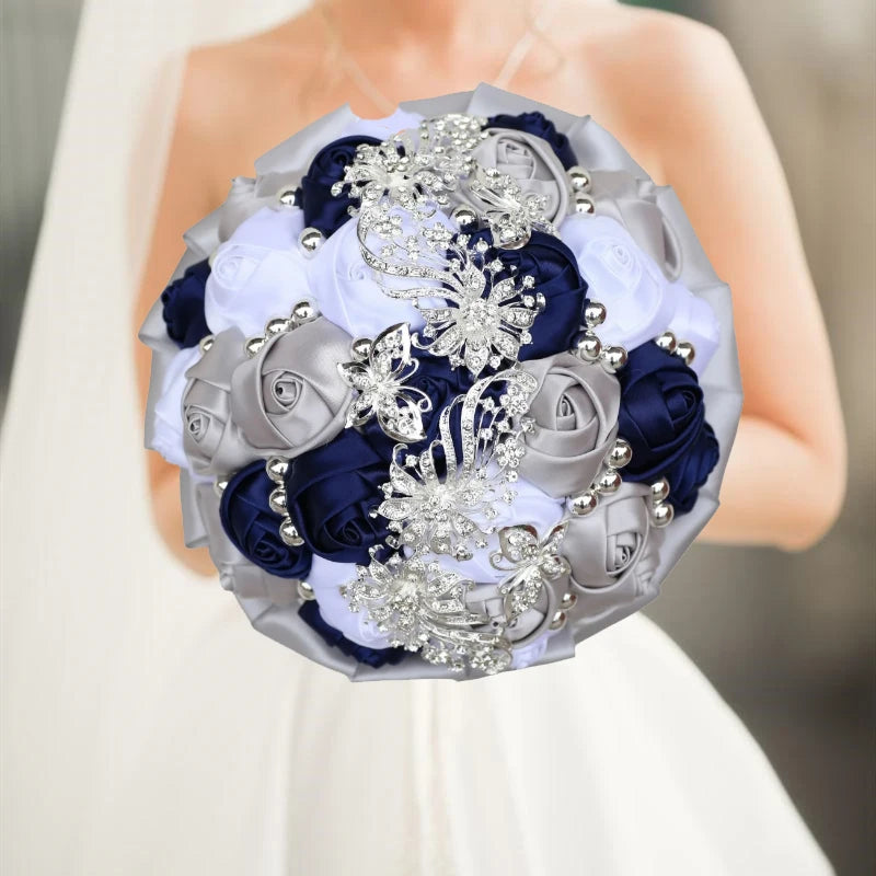 Navy Champagne Wedding Bouquet Flowers