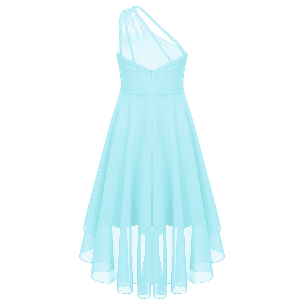 Kids Wedding Flower Girls Dress Shiny Beaded One Shoulder Chiffon Princess Dress Elegant Evening Pageant Birthday Party Gown