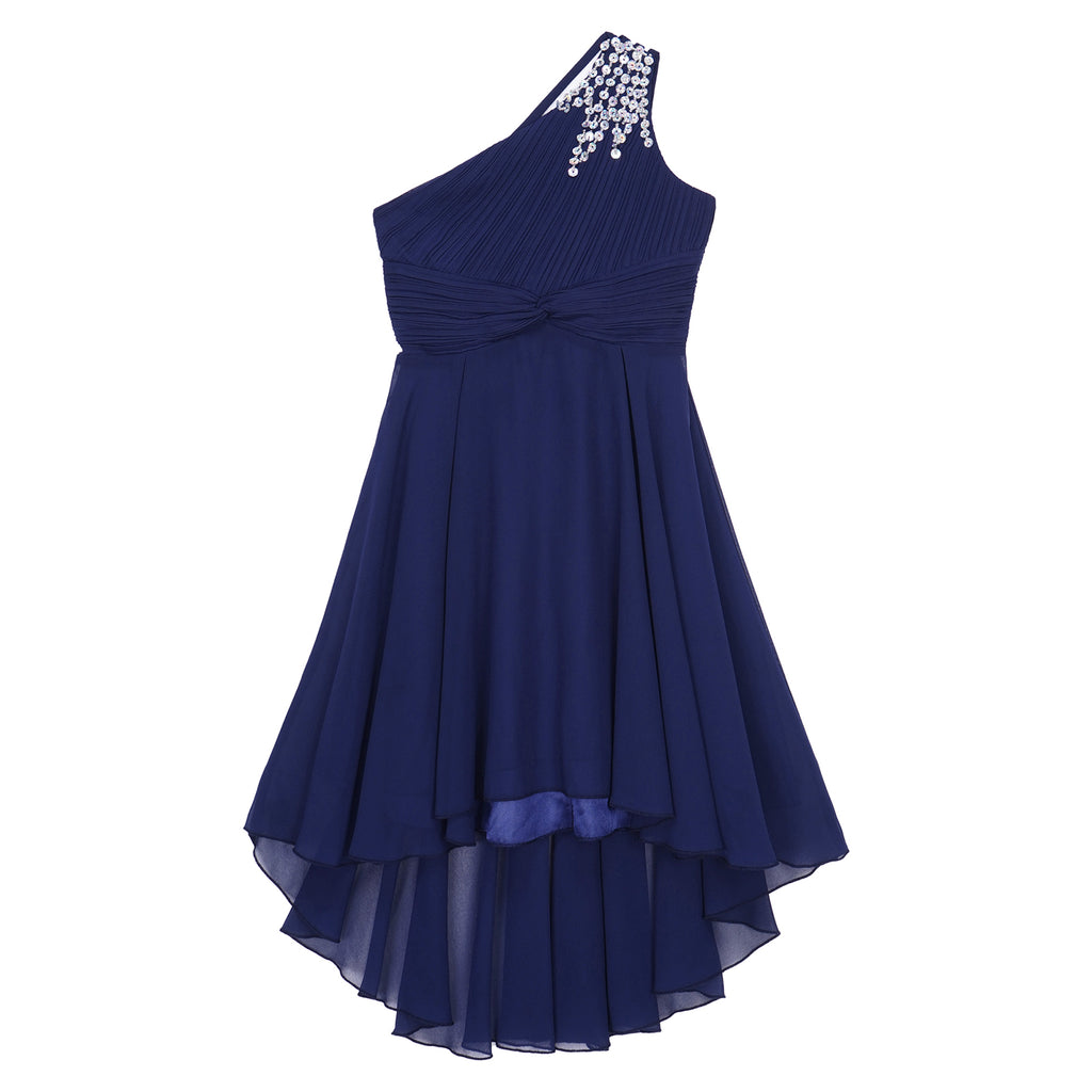 Kids Wedding Flower Girls Dress Shiny Beaded One Shoulder Chiffon Princess Dress Elegant Evening Pageant Birthday Party Gown