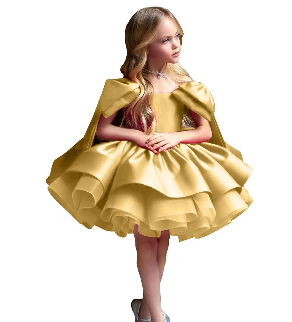 Puffy Satin Glitter Flower Girl Dress