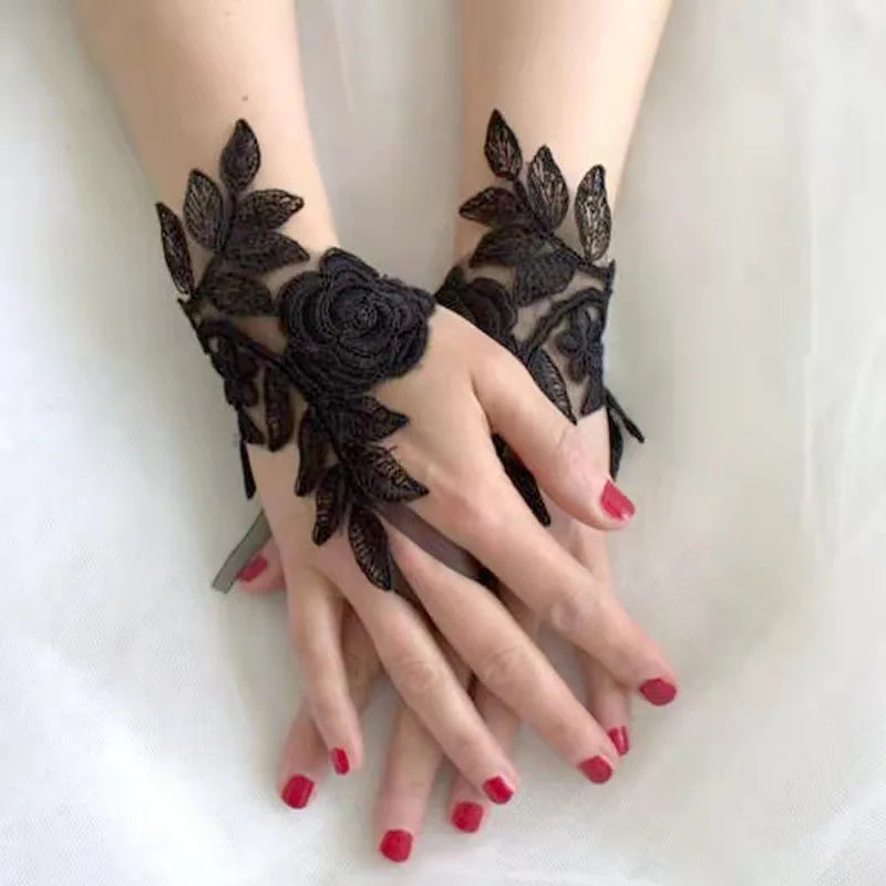 Lace Bridal Gown Gloves Handmade Fingertip-less Gloves for Western Theme Wedding Party, Women's Sleeveless Gloves
