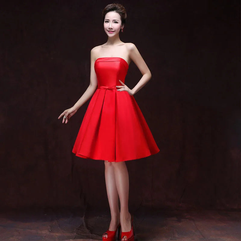 Strapless Satin Bow-Back Mini Dress