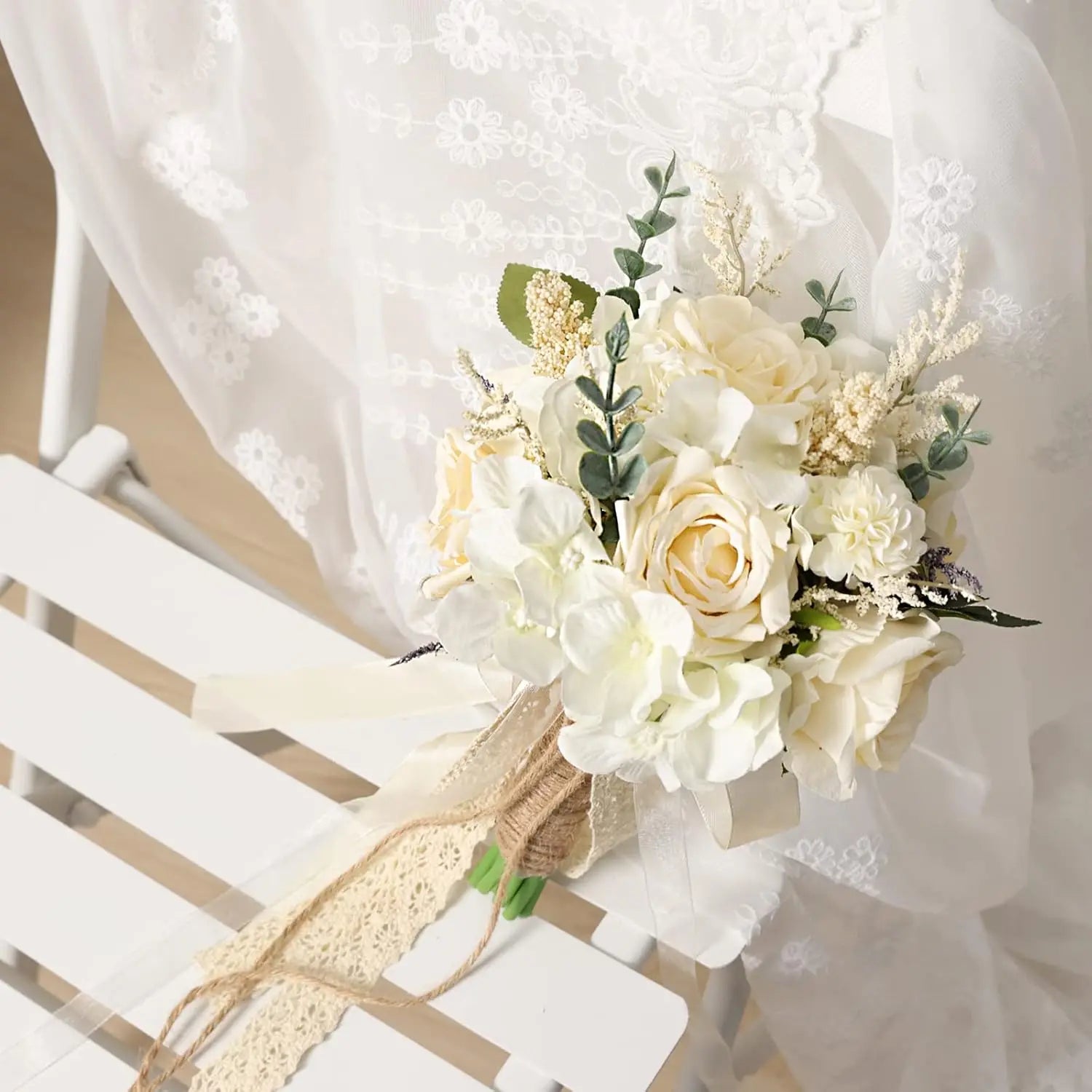Vintage Boho Ivory Rose Wedding Bouquet