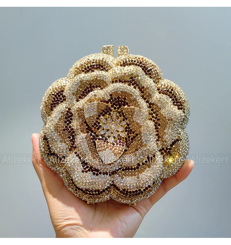 Rose-Shaped Crystal Bridal Clutch