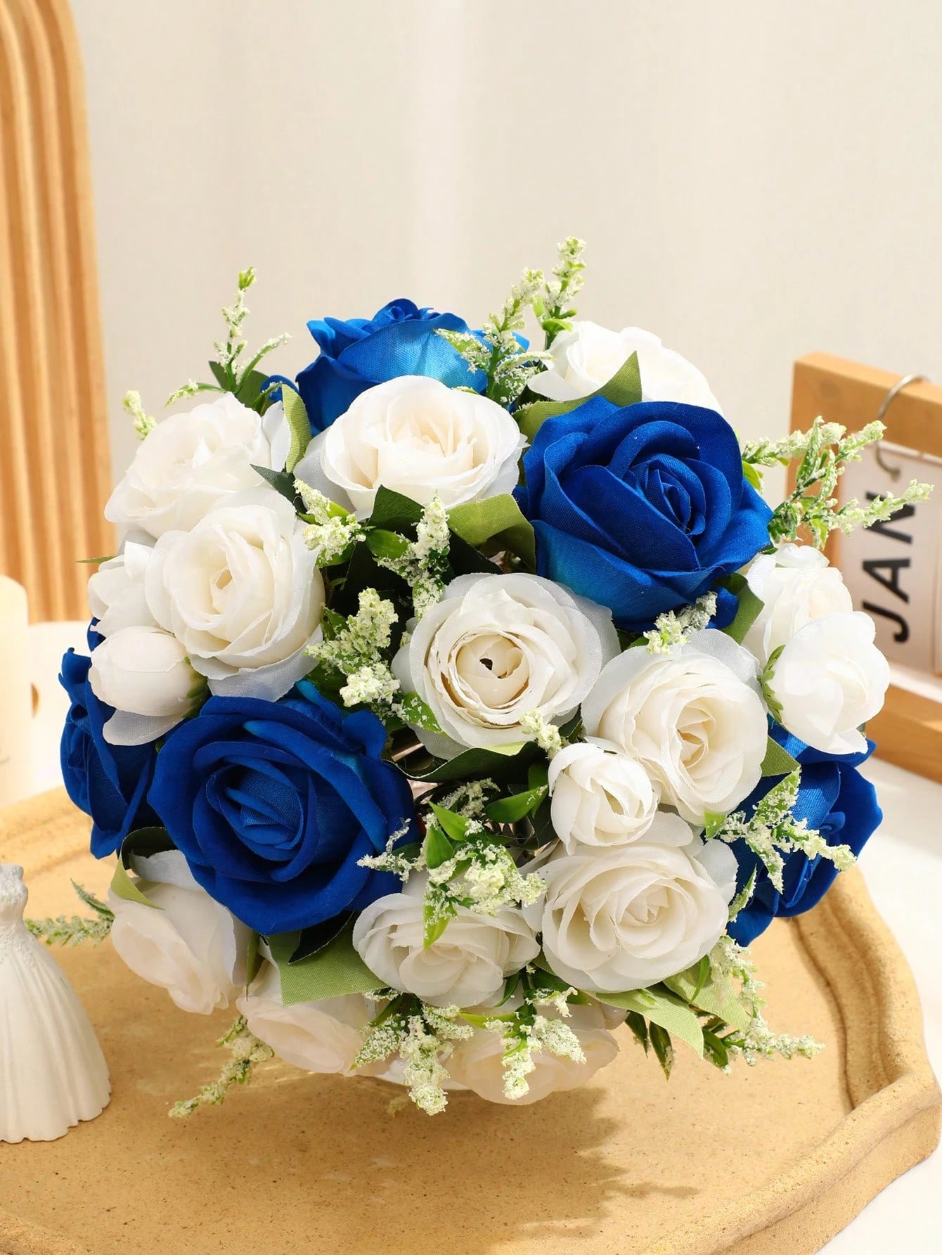 Wedding Bouquets for Bride Bridesmaid,White Blue Burgundy Artificial Roses Flowers for Wedding Church Marriage Decoration