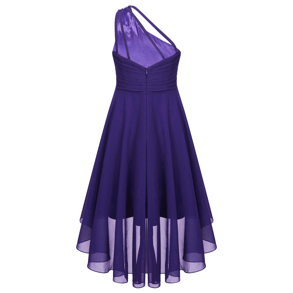 Kids Wedding Flower Girls Dress Shiny Beaded One Shoulder Chiffon Princess Dress Elegant Evening Pageant Birthday Party Gown