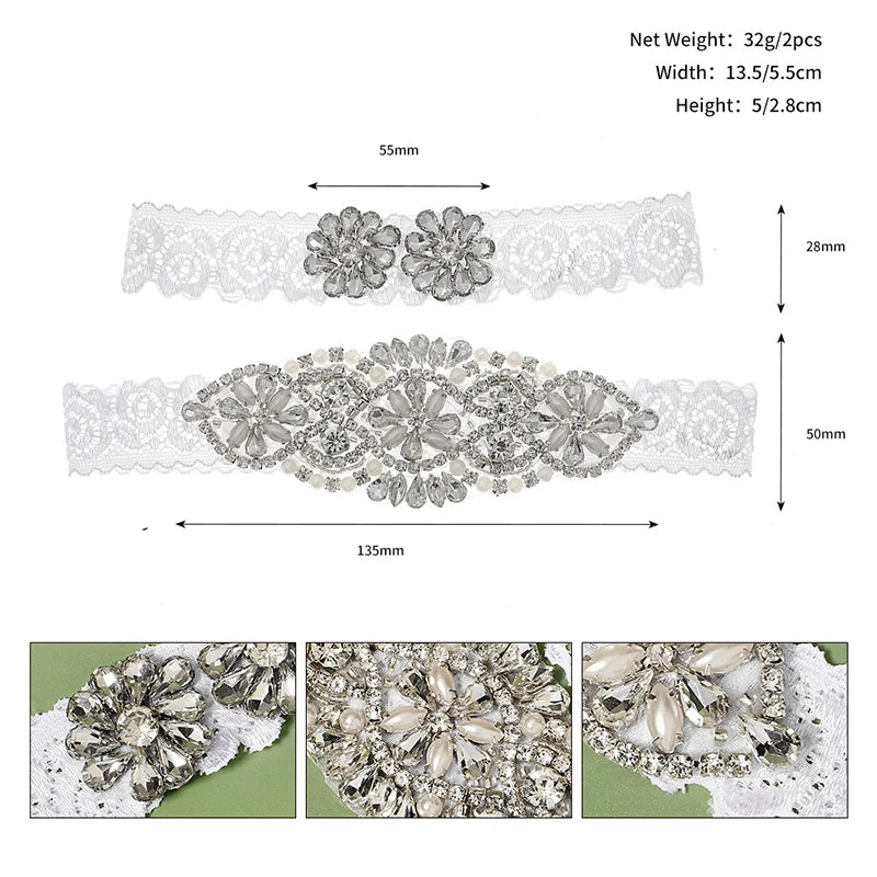 Miallo Bride Sexy Lace Flower Rhinestones Pearls Wedding Garter Belt  Bridal Thigh Leg Garter Ring For Women