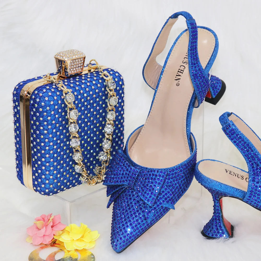 Rhinestone Bow Pointed-Toe Bridal Heel and Bag Set
