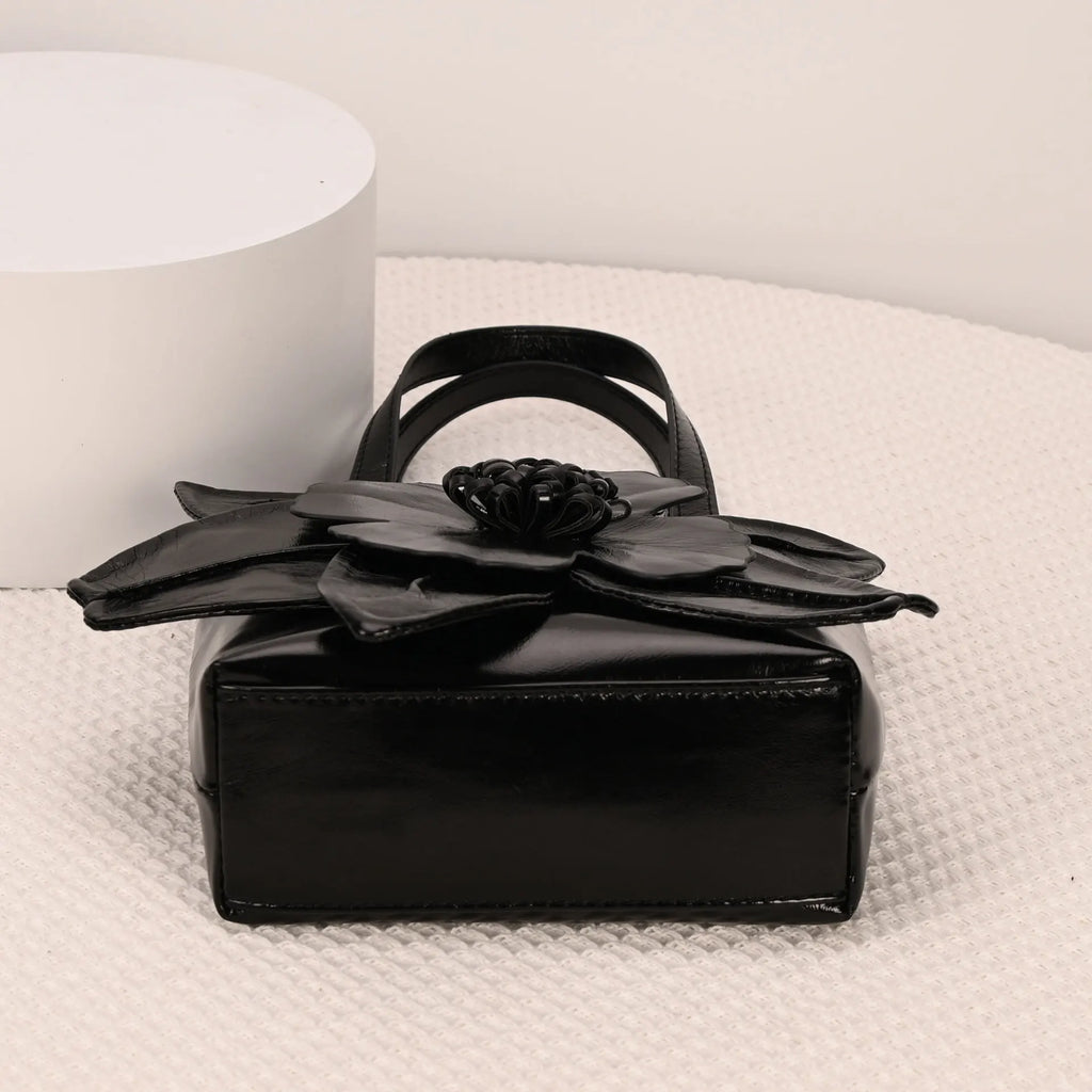 3D Floral Soft PU Leather Women Bucket Handbag Wedding Purse Dress Party Evening Bridal Clutch Bag