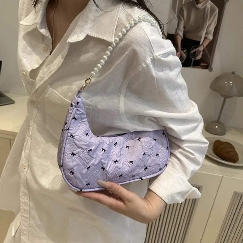 Trendy Wrinkled Bow Purse for Women Versatile Shoulder Bag Elegant Underarm Handbag for Daily Outings