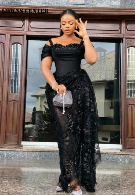 Fabulous Brown Lace Evening Dresses African Traditional Wedding Bride Dress Luxury Beads Lace Birthday Dress Asoebi Costomized