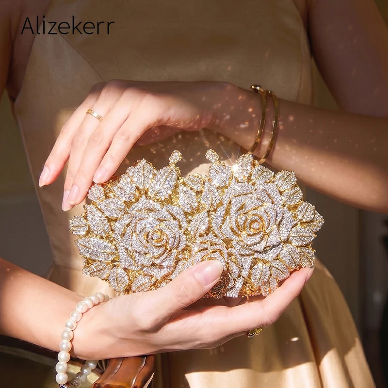 Rose Crystal Flower Evening Clutch