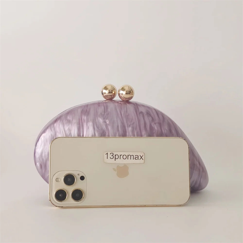 Oval Shell Acrylic Crossbody Clutch