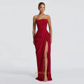 Strapless Ruched Chiffon Evening Dress with Slit