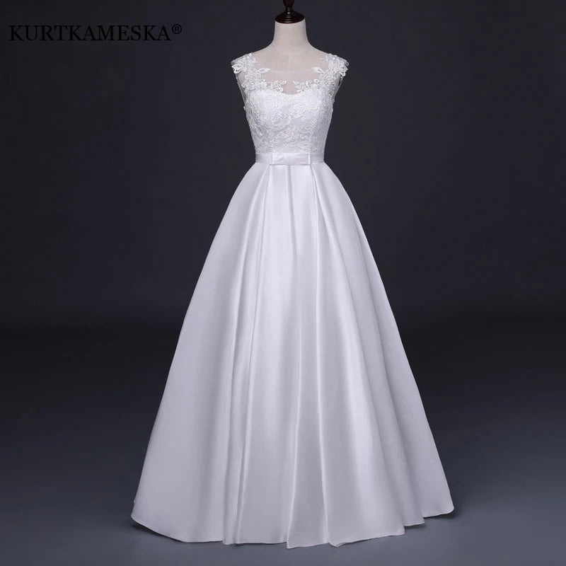 White Satin Embroidered Lace Backless Dress