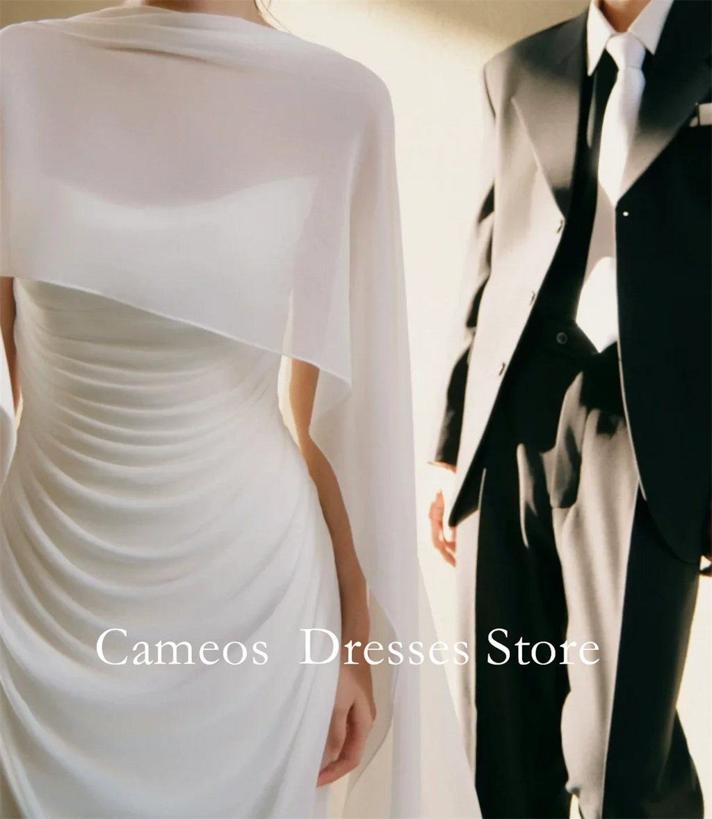 High Neck Ruched Chiffon Sheath Wedding Dress
