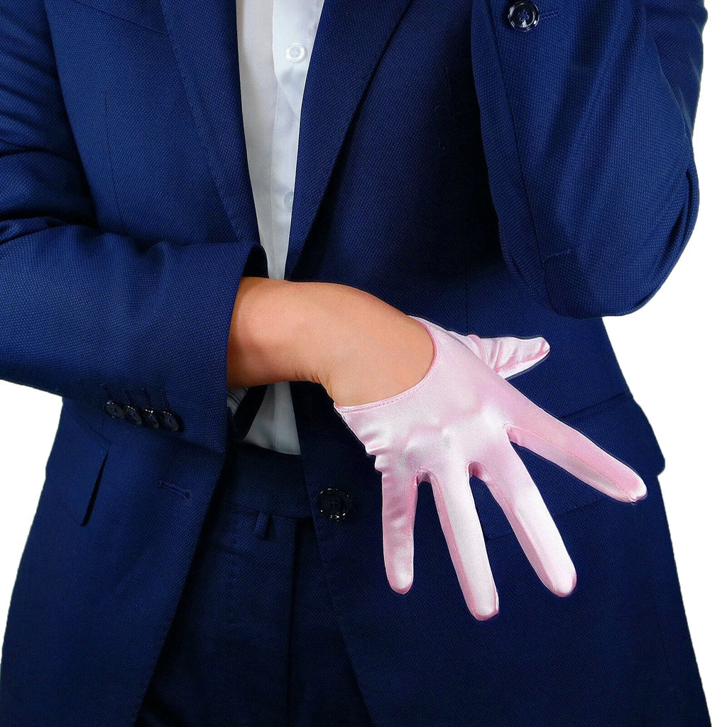 DooWay Wedding Bridal SATIN SHORT GLOVES Burgundy Dark Red 13cm Half Palm Silky Vintage Fashion Dressing Halloween Costume Glove