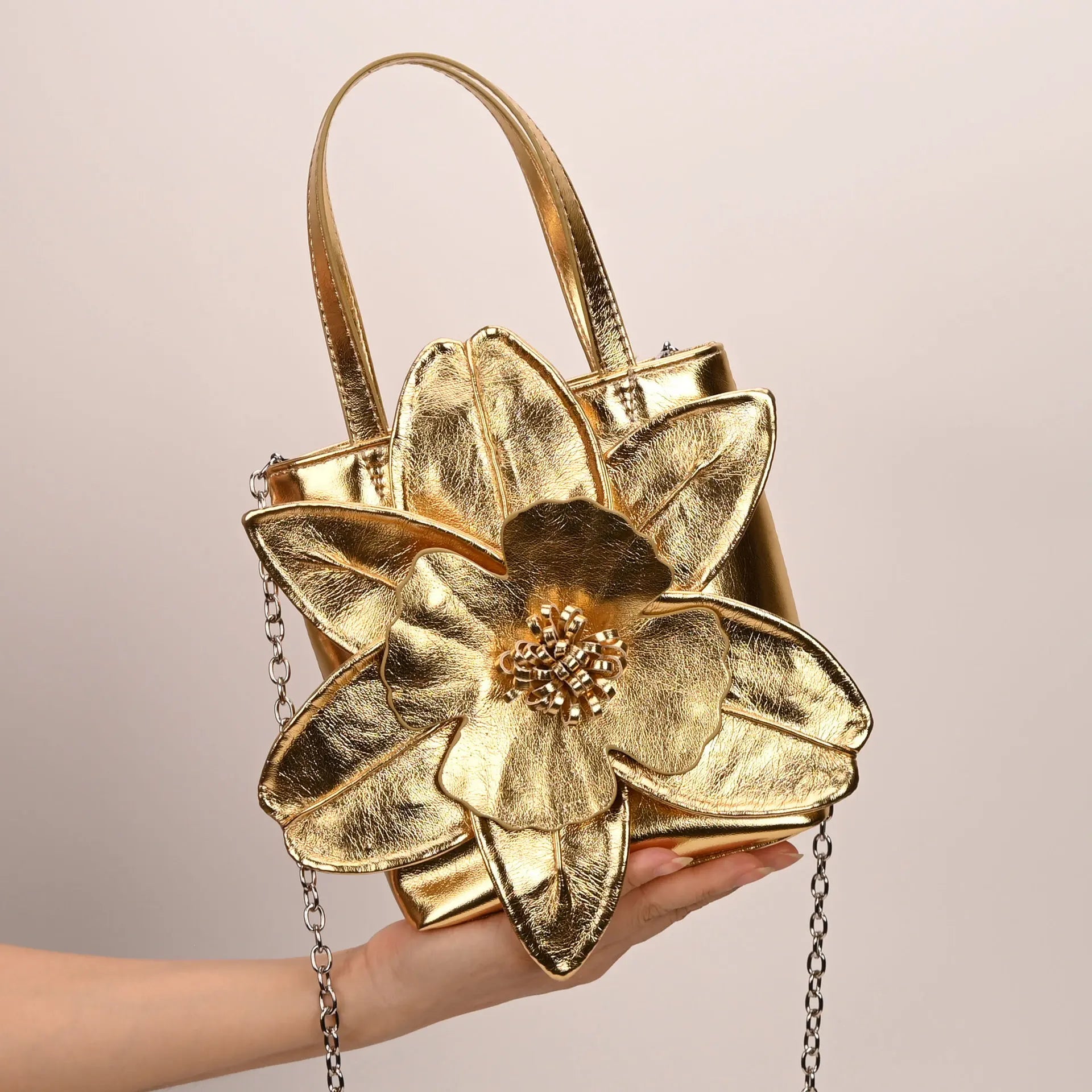 3D Floral Soft PU Leather Women Bucket Handbag Wedding Purse Dress Party Evening Bridal Clutch Bag