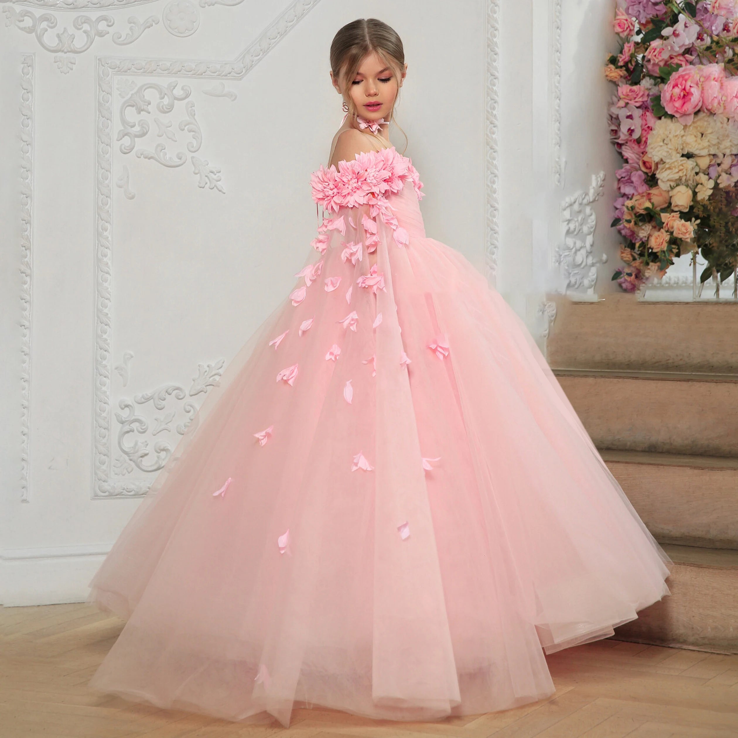 Off-Shoulder Tulle Junior Bridesmaid Dress