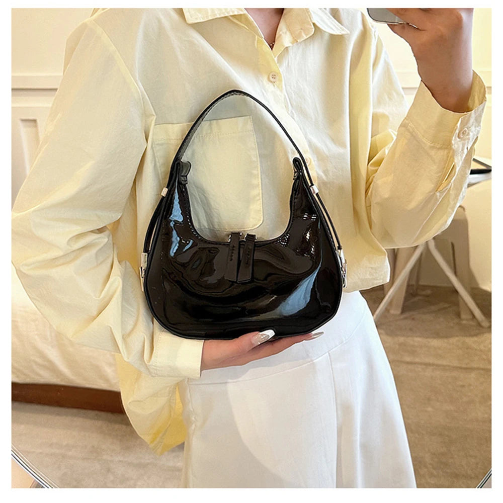 Fashion Half Moon Patent Leather Underarm Bag Summer Women'S Emperament Party Handbags All-Match Wedding Bridal Bags