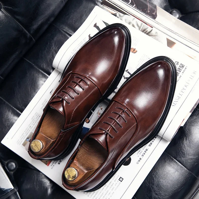 Business Formal Leather Shoes Men's Casual with Suit Low Top Solid Wedding Shoes Color Fashion Oxford Shoes Pointed Office