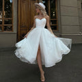 Glitter Tea Length Wedding Dress with Pockets
