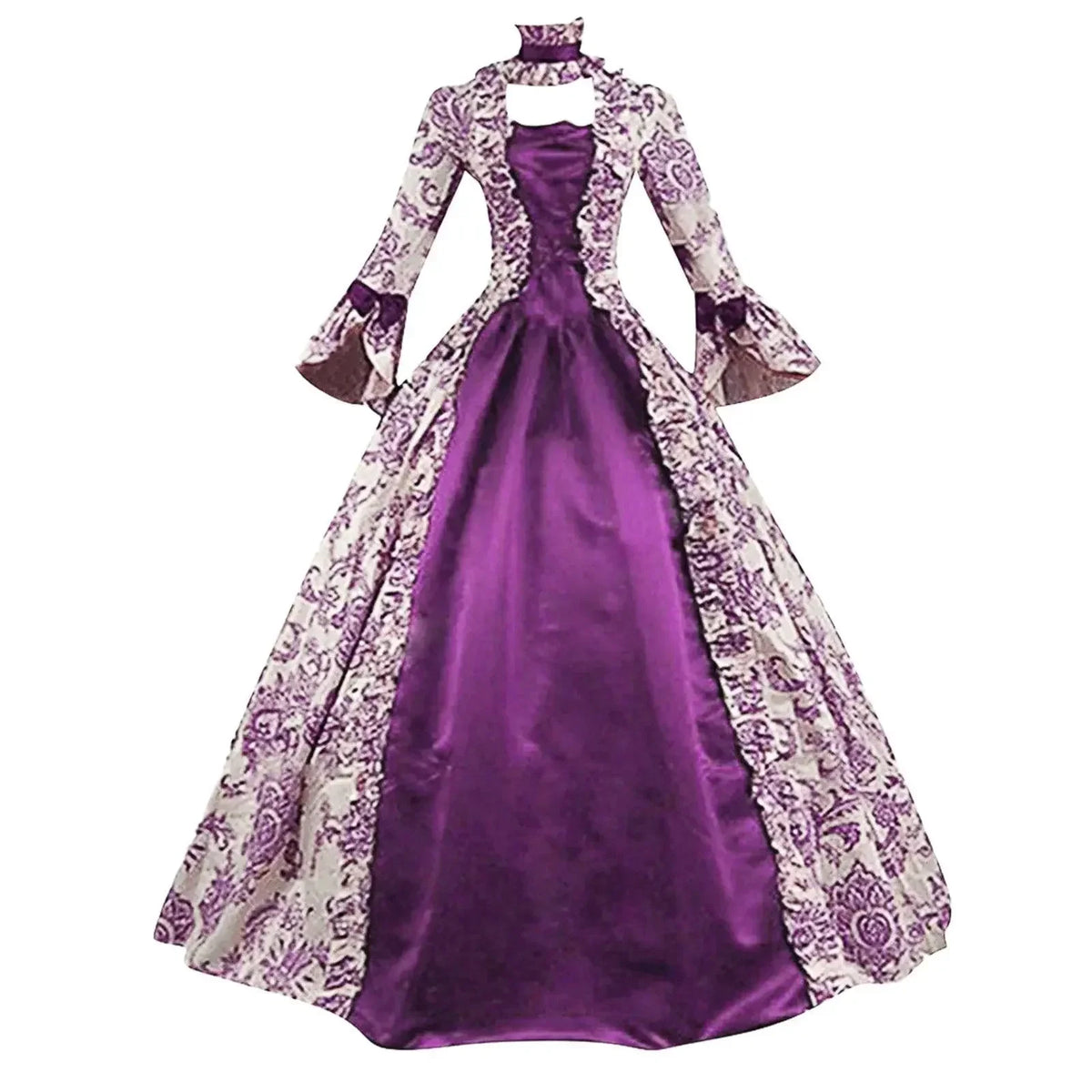 Marie Antoinette DressVintage Long Women Lace-Up Medieval Ruffles Bow Vintage Victorian Carnival Maxi Dress Patchwork Floral Fem