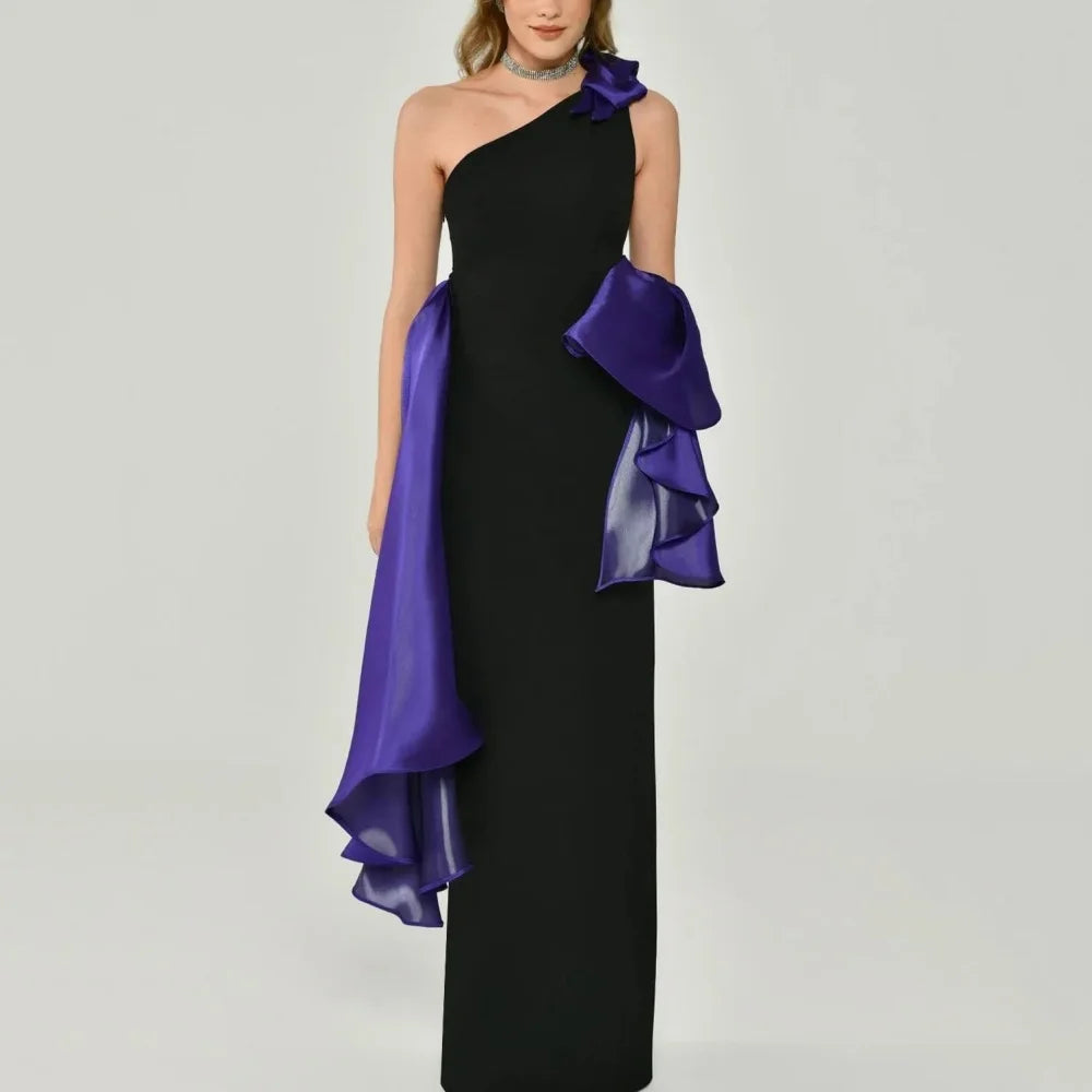 One Shoulder Contrast Bow Mother of the Bride Dress