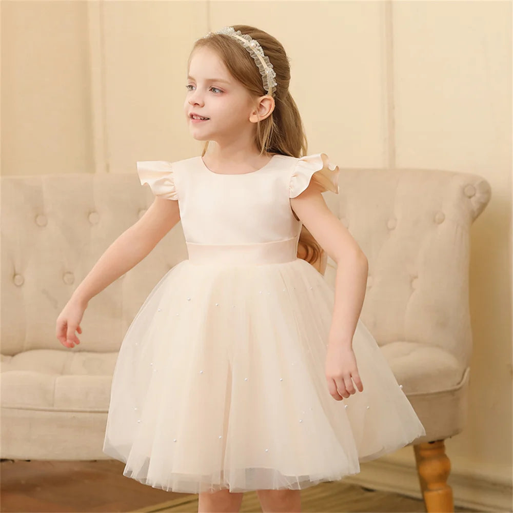 Backless Bow Flower Girl Tulle Dress