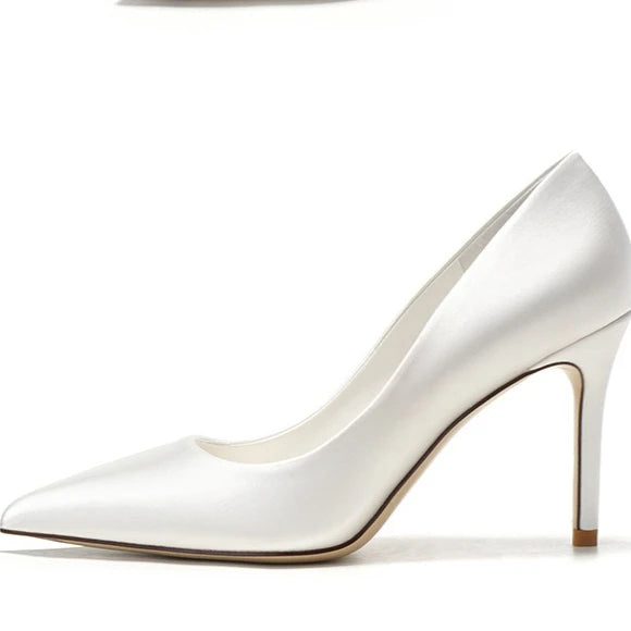 Pumps Women Shoes Wedding Shoes White High Heels Women's Satin Bridal Shoe Bridesmaid Shoes Large Size 42 43