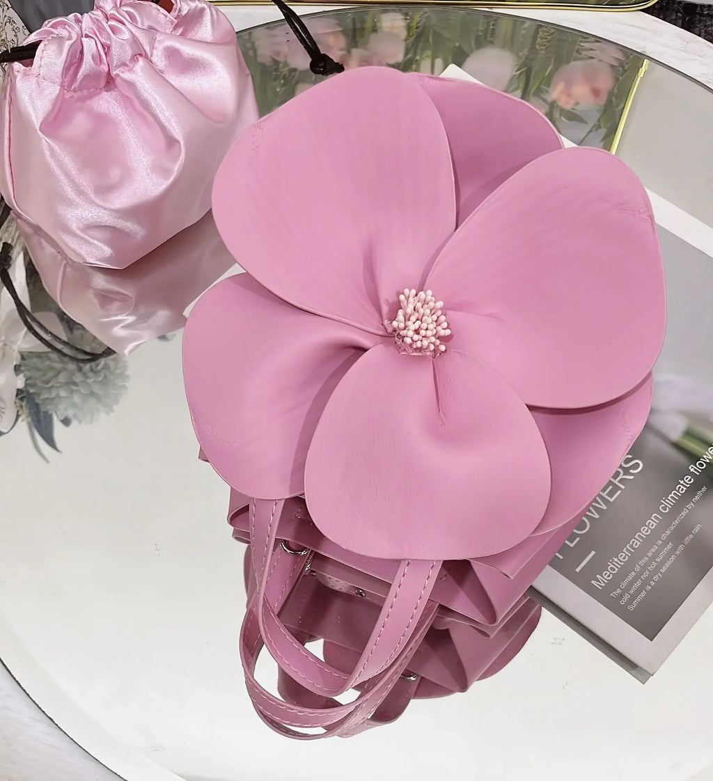 3D Floral Soft PU Leather Women Small Bucket Handbag Wedding Purse Dress Party Evening Bridal Clutch Bag