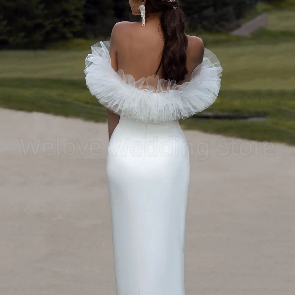 Ankle Length Off-Shoulder Sheath Wedding Dress