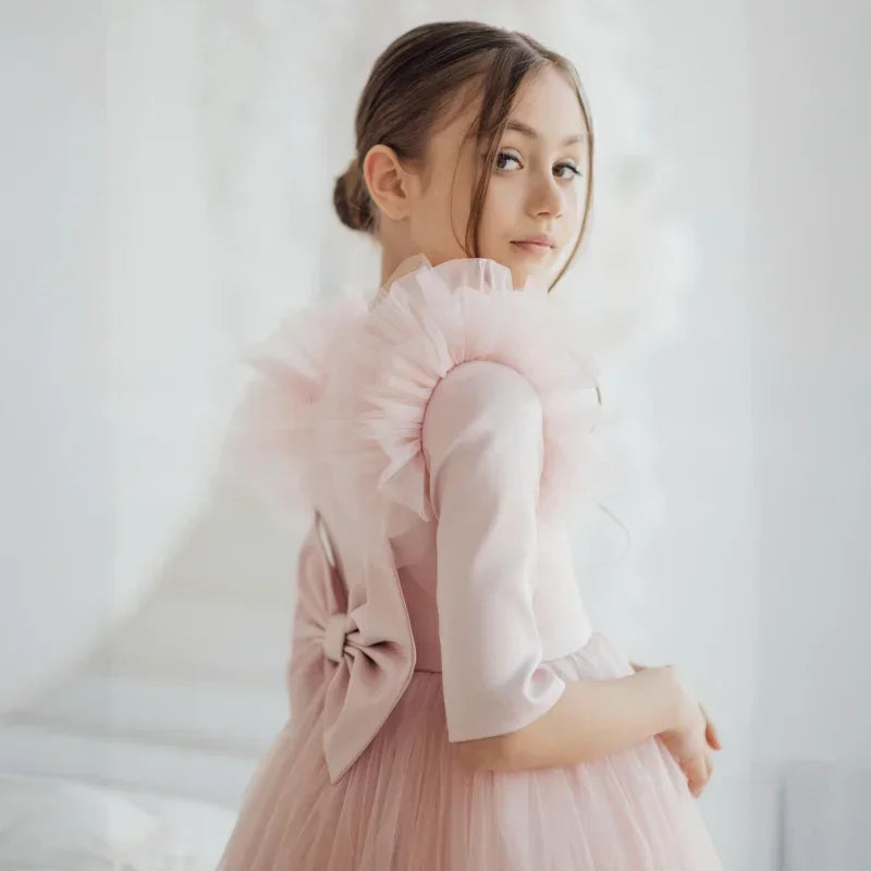 Half-Sleeve Tulle Flower Girl Dress