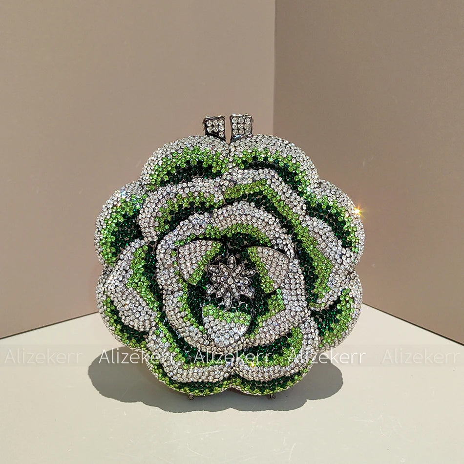 Rose-Shaped Crystal Bridal Clutch