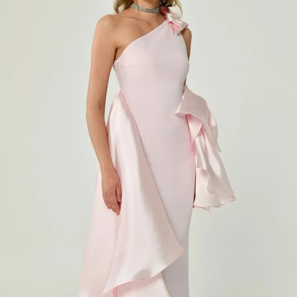One Shoulder Contrast Bow Mother of the Bride Dress