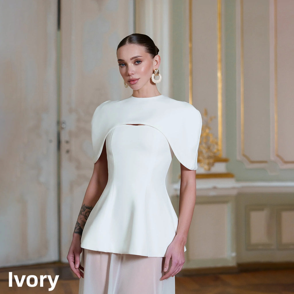 Two-Piece Cape Collar Peplum Bridal Gown