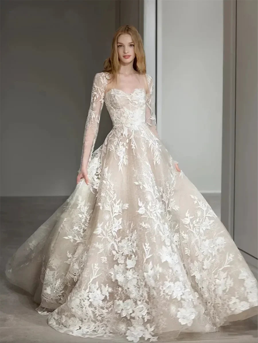 Customzied  Wedding Dress Newest A Line For Bride Sweetheart With Detachable Jacket Full Sleeves Plus Sizes Vestidos De Novias