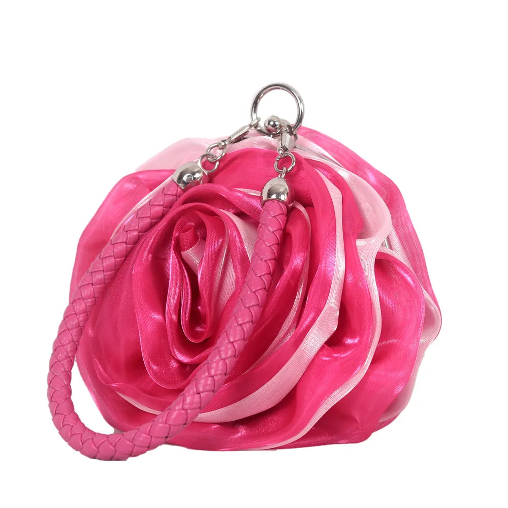 Bridal Rose Flower Evening Clutch Purse Women Bag Small Handbag Lady Silk Wedding Decorate Totes Party Bridesmaid Gift Purses