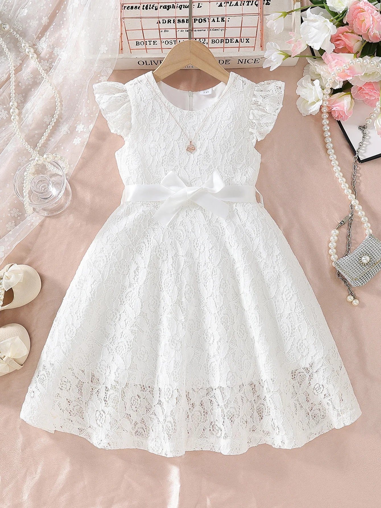 Lace Belted Girls' Formal Dress