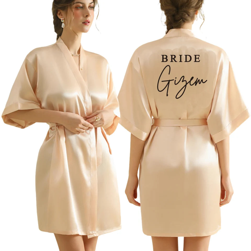 Personalized Text Logo Wedding Bathrobe Bridal Robe Bride Bridesmaid Wedding Robes Woman Bachelorette Hen Party