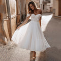 Short Boho Off-Shoulder Tea Length Wedding Dress