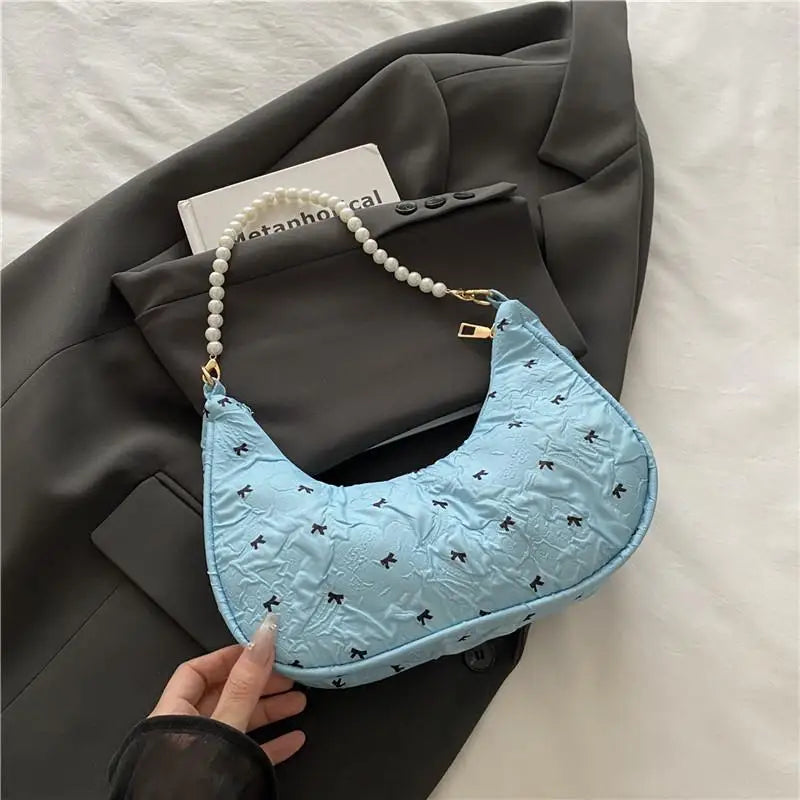 Trendy Wrinkled Bow Purse for Women Versatile Shoulder Bag Elegant Underarm Handbag for Daily Outings