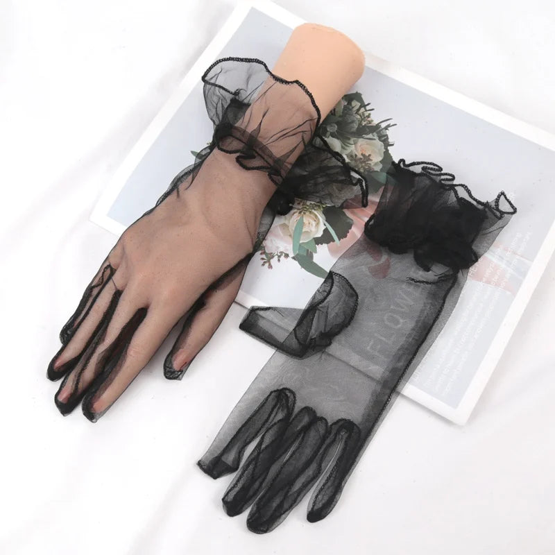 Short Ruffle Tulle Bridal Gloves